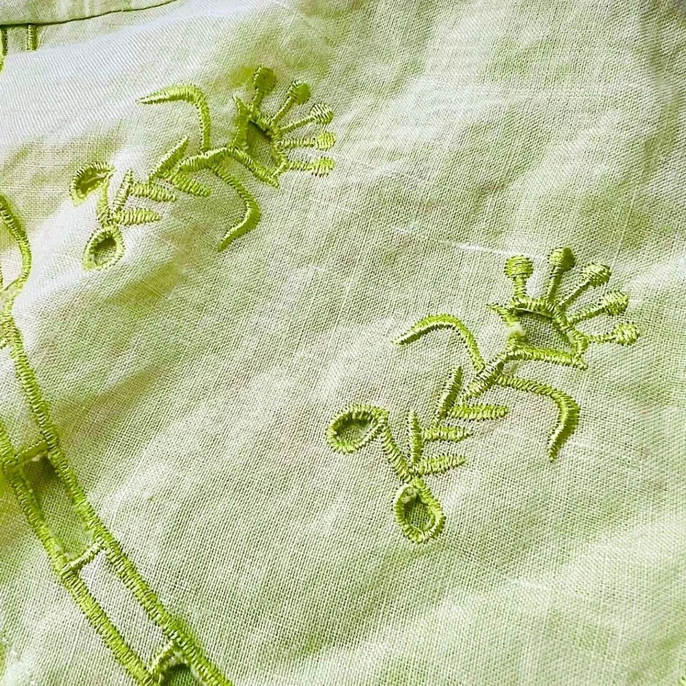 Danny Roberts‎ Linen 2 Piece Set L Lime Green Embroidered Boho Cottagecore 90s